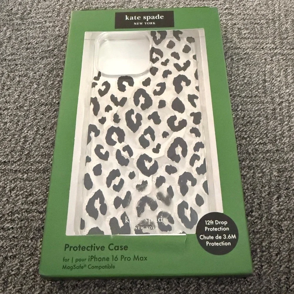 Kate Spade iPhone 16 Pro Max Case MagSafe Glitter Leopard Print Protective NIB